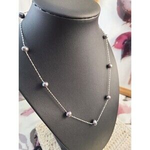 Sterling Silver Grey Pearl Necklace 18" Floating Freshwater Minimalist Jewelry